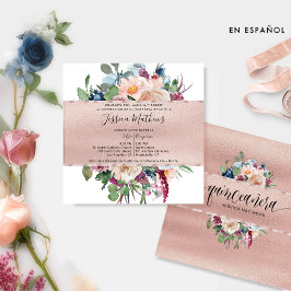 Spaans, pastFloraal en Roos Gold Quinceañera Kaart