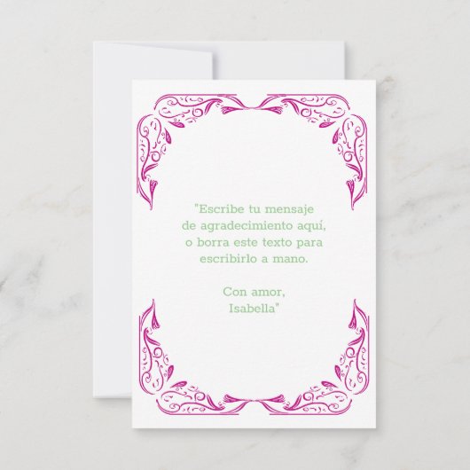 SPAANS PINK ROSES QUINCEAÑERA | BEDANKKAART (Achterkant)