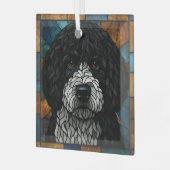 Spaans / Portugees Waterhond "Glas in lood" Glas Ornament (Voorkant links)