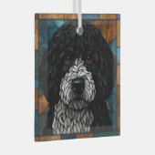 Spaans / Portugees Waterhond "Glas in lood" Glas Ornament (Voorkant Rechts)