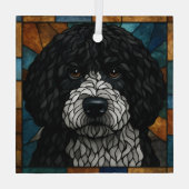 Spaans / Portugees Waterhond "Glas in lood" Glas Ornament (Achterkant)