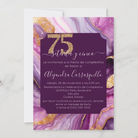 Spaans Prachtig Roze Agaat 75e Verjaardagsfeest Kaart (Voorkant)