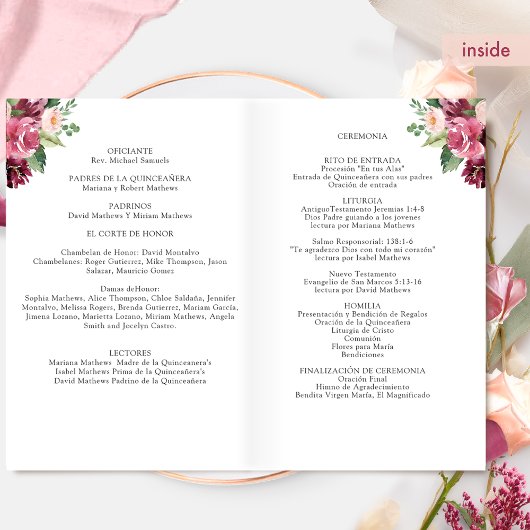 Spaans programma Elegant Burgundy Quinceañera