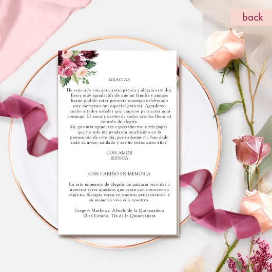 Spaans programma Elegant Burgundy Quinceañera