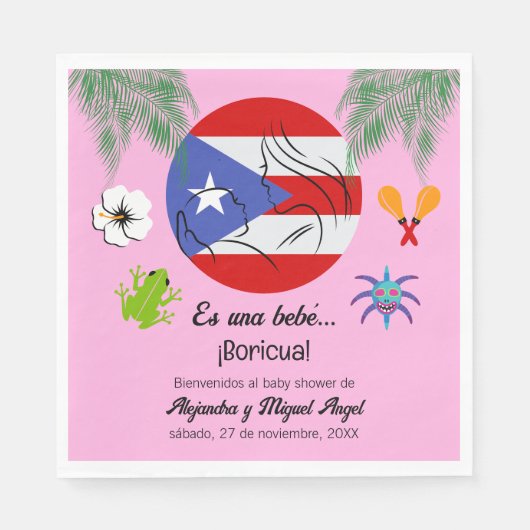 Spaans Puerto Ricaans Boricua Meisje Roze Baby sho Servet (Voorkant)