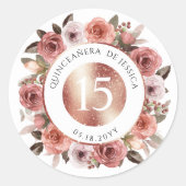 Spaans, Quinceañera, Bloemenzegel/Favor-blad Ronde Sticker (Voorkant)