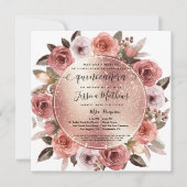 Spaans, Quinceanera Blush Bloemen Roos Goud Glitte Kaart (Voorkant)
