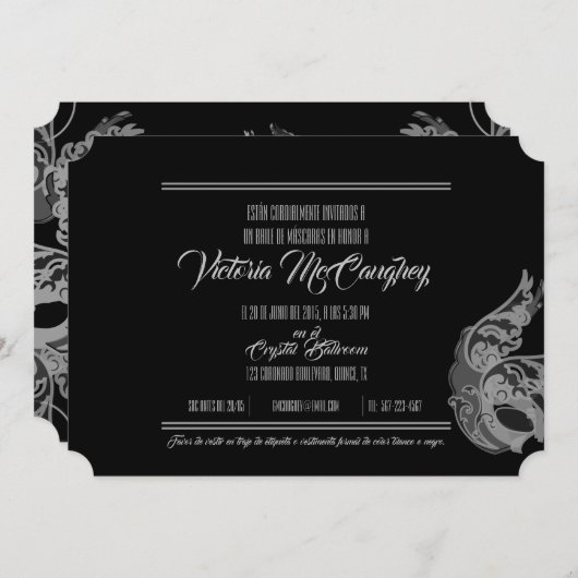 SPAANS quinceañera MASQUERADE zwart wit Kaart (Voorkant / Achterkant)