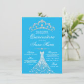Spaans Quinceañera Mis Quince Blue Turquoise Kaart (Staand voorkant)