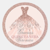 Spaans Quinceañera Mis Quince Pink Rose Hartelijk  Ronde Sticker (Voorkant)