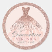 Spaans Quinceañera Mis Quince Pink Rose Ronde Sticker (Voorkant)