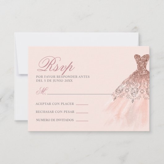 Spaans Quinceañera Mis Quince Pink Rose RSVP (Voorkant)