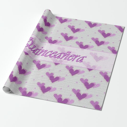 Spaans Quinceanera roze Paars - hartenpapier Cadeaupapier (Uitgerold)