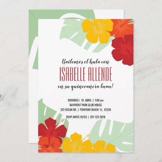 SPAANS quinceañera TROPICAL LUAU red floral Kaart (Voorkant / Achterkant)