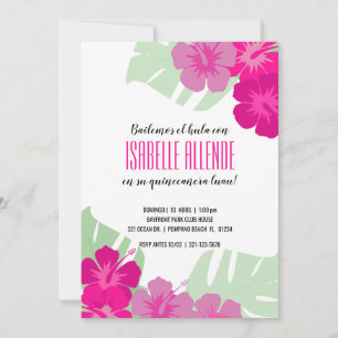 SPAANS quinceañera TROPICAL LUAU roze floral Kaart