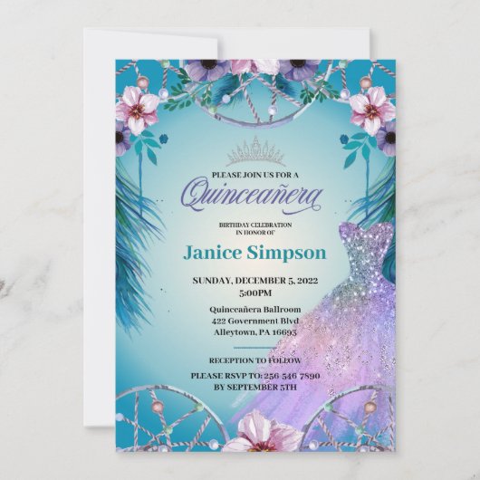 Spaans Quinceañera veer Dream catcher roze Inv Kaart (Voorkant)