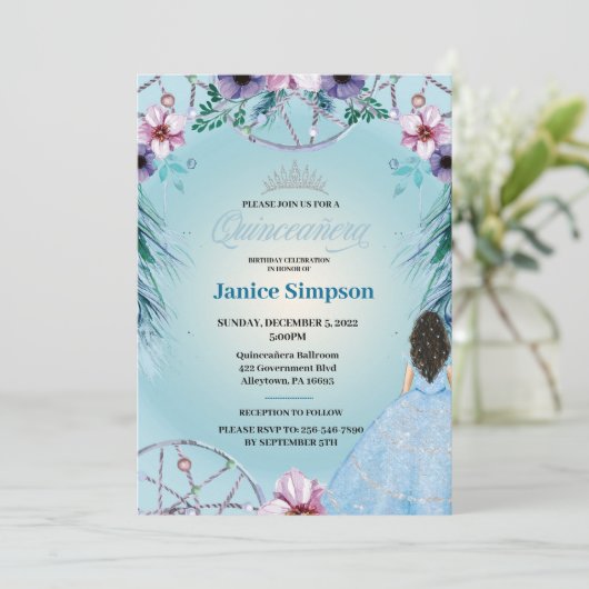 Spaans Quinceañera vether Dream catcher Invitati Kaart (Staand voorkant)