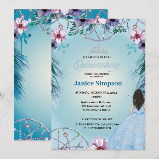 Spaans Quinceañera vether Dream catcher Invitati Kaart (Voorkant / Achterkant)