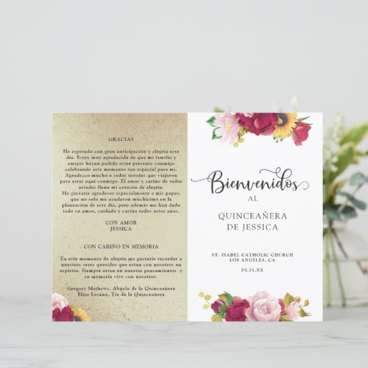 Spaans "Red Gold Yellow Floral Quinceanera"-progra (Staand voorkant)