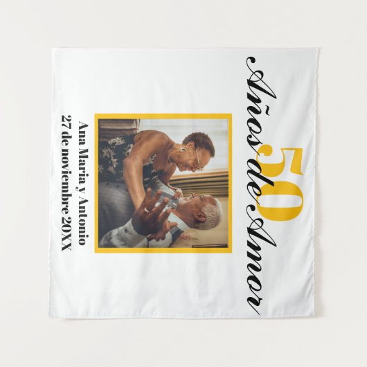 Spaans Retro Zwart Goud 50ste Huwelijksverjaardag Wandkleed (Voorkant (horizontaal))