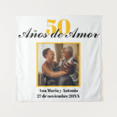 Spaans Retro Zwart Goud 50ste Huwelijksverjaardag Wandkleed (Voorkant)