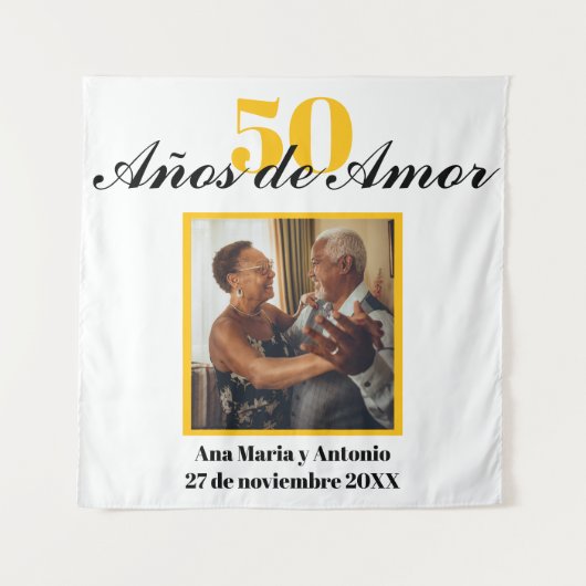 Spaans Retro Zwart Goud 50ste Huwelijksverjaardag Wandkleed (Voorkant)