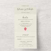 Spaans, Rode Hart & Bloem Mexicaanse Bruiloft All In One Uitnodiging (Binnen)