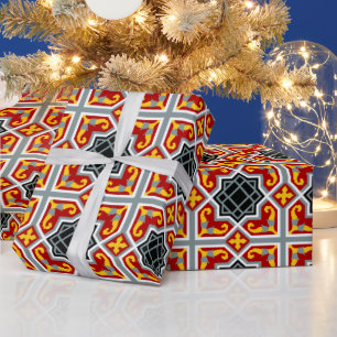 Spaans rood en geel achthoekig patroon cadeaupapier