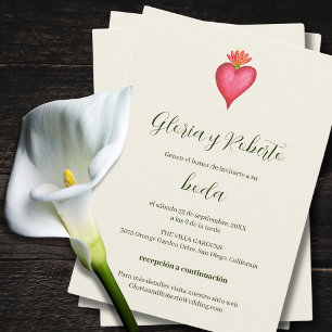 Spaans, rood hart en bloem Mexicaanse bruiloft Kaart