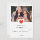 Spaans rood hart Foto Dama de Honor Quinceañera Kaart (Voorkant)