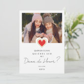 Spaans rood hart Foto Dama de Honor Quinceañera Kaart (Staand voorkant)