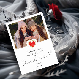 Spaans rood hart Foto Dama de Honor Quinceañera Kaart