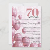 Spaans Roos Blush Bloemen Ballonnen 70ste Verjaard Kaart (Voorkant)