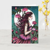 Spaans Roos Fantasy Maiden Fairy Art Kaart (Gele Bloem)