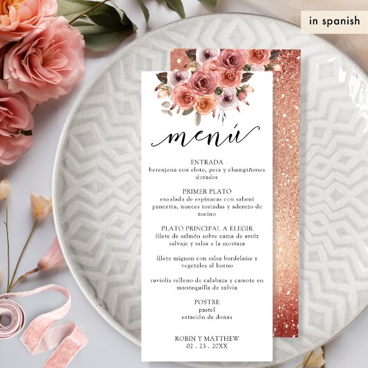 Spaans, Roos Goud en Blush Roze Bloemen Menu