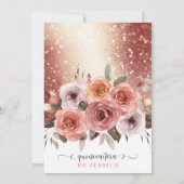 Spaans Roos Goud Quinceañera Roze, Blush Bloemen Kaart (Achterkant)