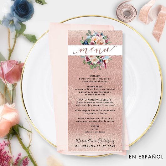 Spaans, Roos goudpasta Floral Quinceañera Menu