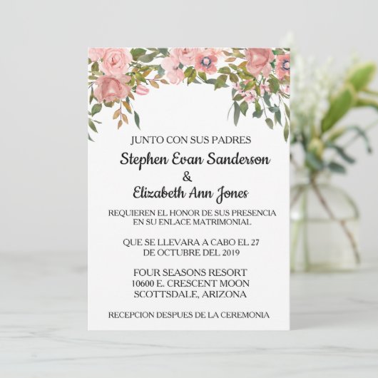 Spaans Roos Rosa Blush Waterverf Kaart (Staand voorkant)