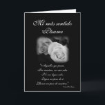 Spaans: rosa y poema de Pesame B&W sympathiekaart Kaart<br><div class="desc">Tarjeta post en espanol,  con una rosa blanca y un poema. Puede personalizar sus mensajes. Sympathiekaart in het Spaans met een witte roos op een zwarte achtergrond en een gedicht. Personaliseer uw berichten. Fotografie door Maria Santos,  Lusinhas do Sul</div>