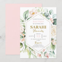 Spaans Roze Bloemen Doop meisje uitnodiging