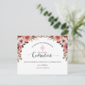 Spaans Roze Bloemen Meisje Eerste Communie Dank u Bedankkaart (Staand voorkant)