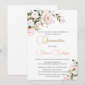 Spaans Roze Bloemen Quinceanera uitnodiging (Voorkant / Achterkant)