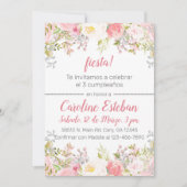 Spaans roze bloemen rozen verjaardagsuitnodiging. kaart (Voorkant)