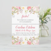 Spaans roze bloemen rozen verjaardagsuitnodiging. kaart (Staand voorkant)