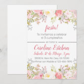 Spaans roze bloemen rozen verjaardagsuitnodiging. kaart (Voorkant / Achterkant)