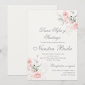 Spaans roze bloemenbruiloft kaart (Voorkant / Achterkant)