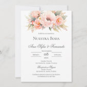Spaans roze bloemenbruiloft kaart (Voorkant)
