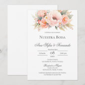 Spaans roze bloemenbruiloft kaart (Voorkant / Achterkant)