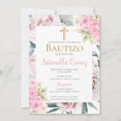 Spaans roze bloemendoop meisje kaart (Voorkant)