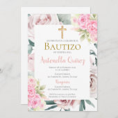 Spaans roze bloemendoop meisje kaart (Voorkant / Achterkant)